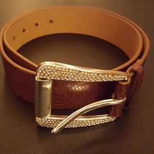 Michael Kors Rhinestone Brown Leather Belt